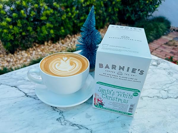 BARNIE’S COFFEE TEA CO. SINGLE SERVE K CUPS FOR KEURIG BREWERS MEDIUM ROAST ARABICA COFFE BEANS, DECAF SANTA’S WHITE CHRISTMAS, 22 COUNT