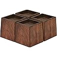 TQVAI Wood Bed Risers - Supports up to 2200 lbs - Heavy Duty Furniture Risers for Sofa Desk Couch Table, 4 Pack Bed Frame Legs Support with Non-Slip Rubber Pad, 3.5" H(Inner 3" H) - Retro Brown
