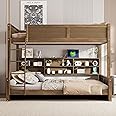 XD Designs Wood Bunk Bed Full XL Over Queen Size with Built-in Storage Cabinets and USB Ports, Versatile Bunk Bed Frame with Ladder and Guardrail for Kids Teens Adult, Maximize Space (Wood-F-Q)