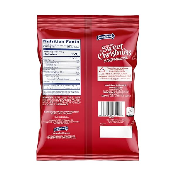 COLOMBINA SWEET CHRISTMAS MARSHMALLOWS, SOFT, ASSORTED VANILLA BEAN MARSHMALLOWS, CHRISTMAS TREES, CANDY CANES, AND SANTAS, 5.1OZ (PACK OF 1)