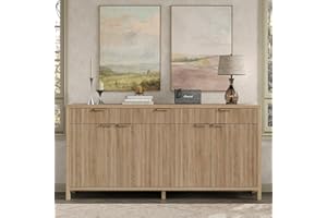 Yanosaku 66" W Fluted Buffet Cabinet, Sideboard Storage Cabinet with 3 Drawers & 2 Cabinets, Mid-Century Coffee Bar Table for Living Room, Dinning Room, Natural