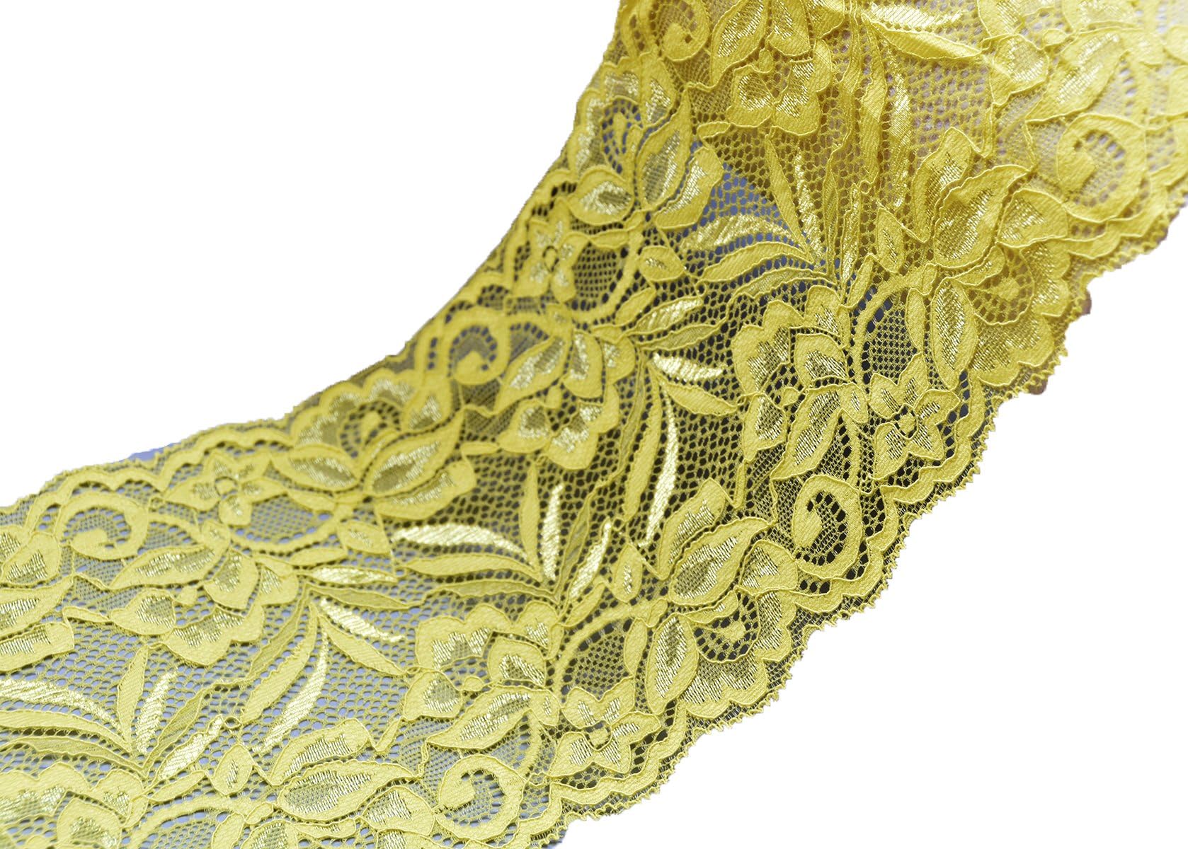 PrettyBoutique 1 Yard of 15cm Wide Elastic Stretch Lace Trim Ribbon Fabric Crafts Sewing DIY (Yellow)