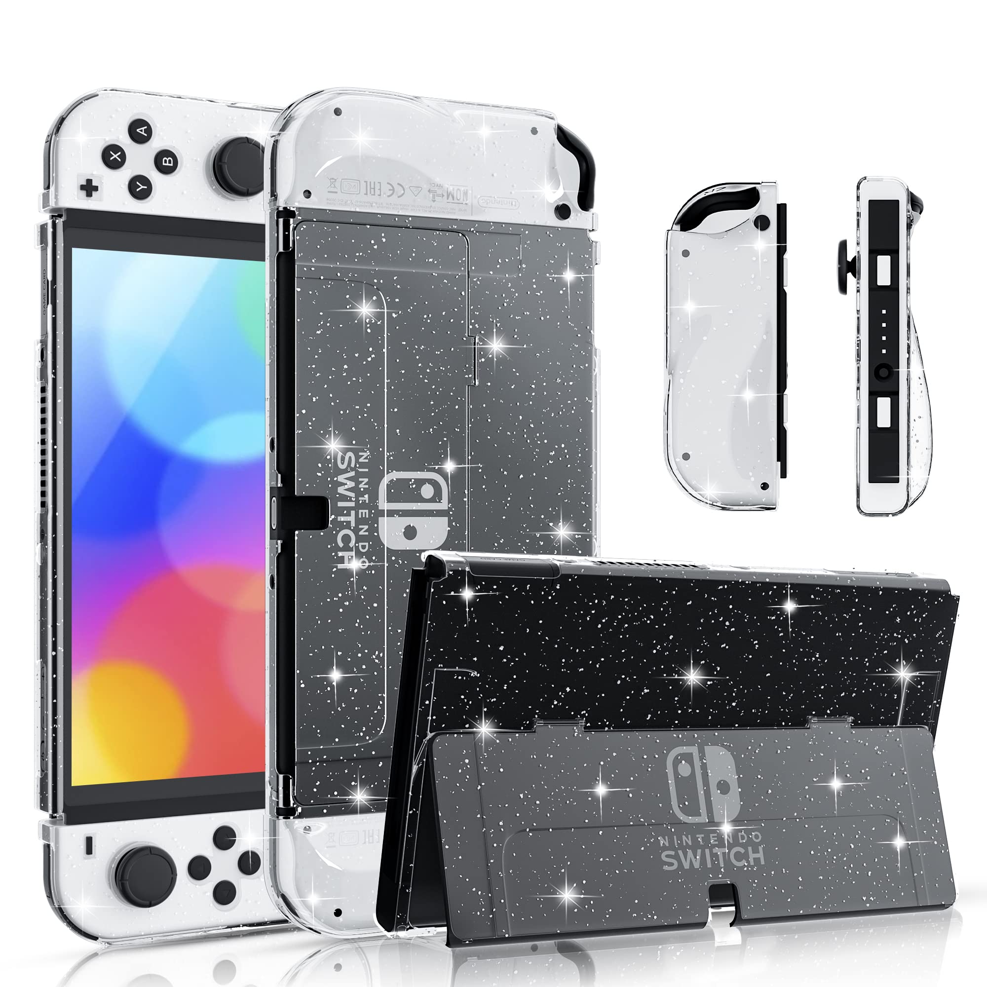 FANPL Glitter Case Compatible with Nintendo Switch OLED Model 2021, Dockable Console Shell and Sparkle Soft TPU Ergonomic Joycon Case
