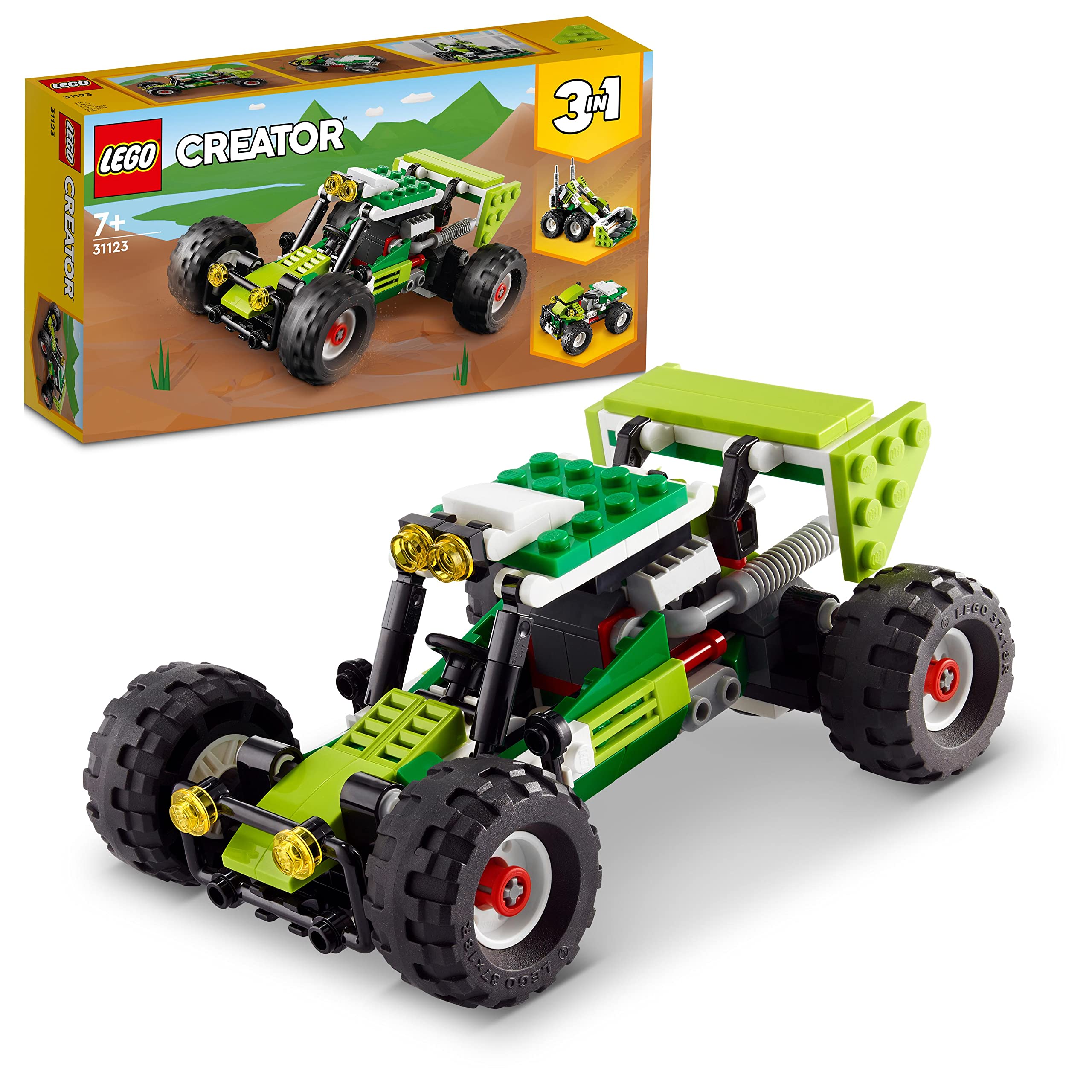 LEGO 31123 Creator 3 In 1 Off-Road Buggy To Skid Loader Digger To ATV Car Toy, 3 Vehicle Construction Set Kids 7 Plus Years Old