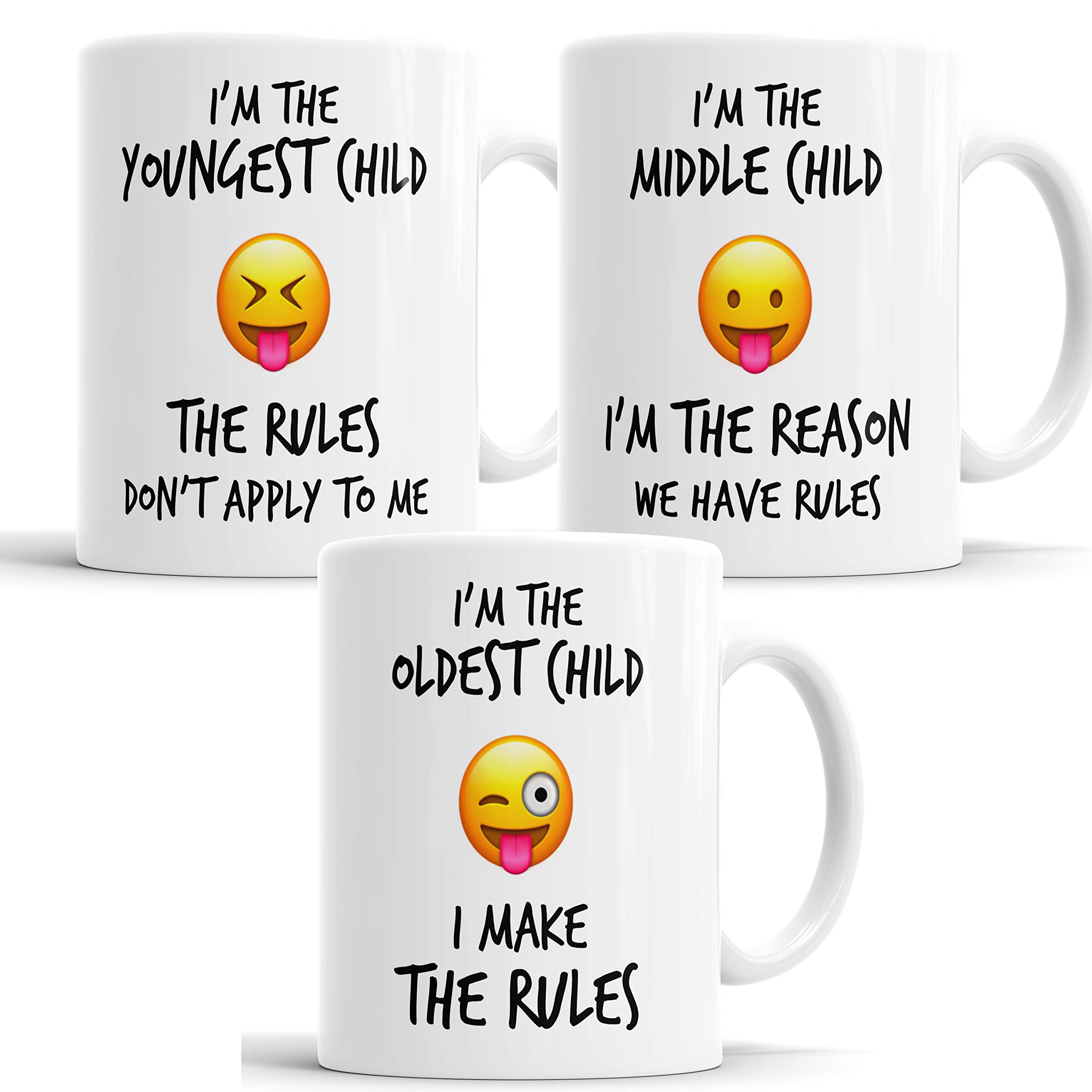 Faithful Prints Youngest Middle Oldest Child Sister Brother Rules Funny Coffee Mug Tea Cup Gift Set