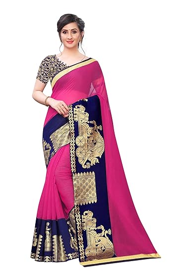 Womens Chanderi Cotton Saree With Blouse Piece