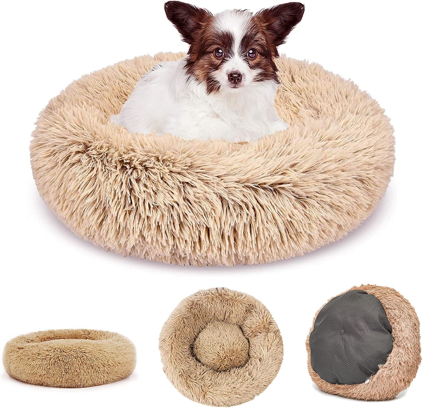 Small Dog Bed Cat Bed Calming Donut Fluffy Puppy Bed, Removable and