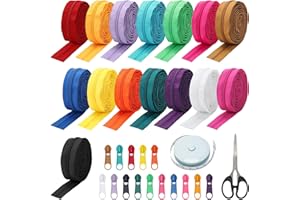 45 Yards 15 Colors #5 Nylon Coil Zippers with 90Pcs Pull Heads, Scissor, Ruler, Assorted Lengths Sewing Zipper for DIY Sewing