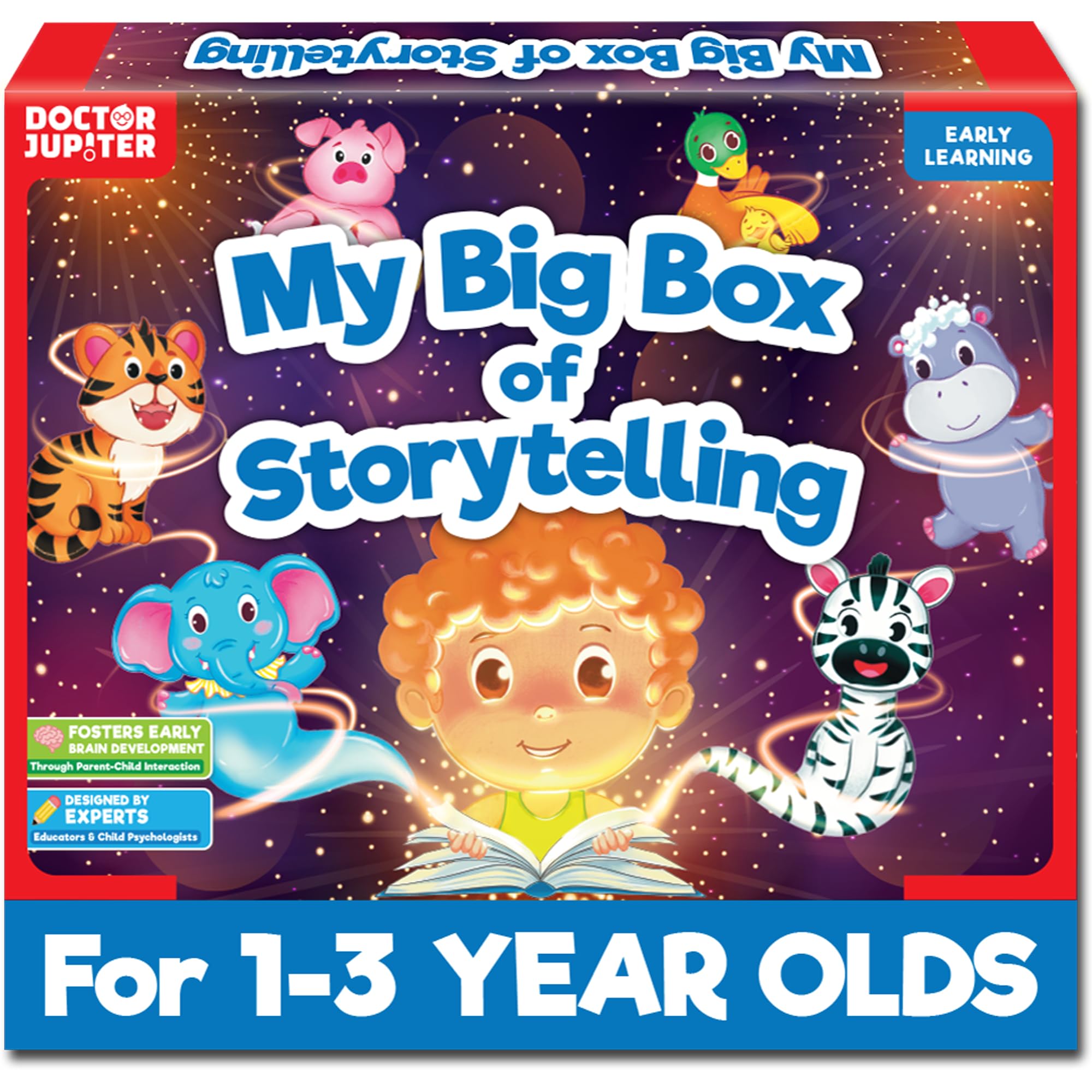 Photo 1 of Doctor Jupiter Storytelling Set for Toddlers | Gift for 1-3 Year Old Boys & Girls | Includes 4 Board Books,10 Animal Masks & 1 Hand Puppet |Great for X-Mas or Birthdays|Educational Toy for Ages 1-2-3