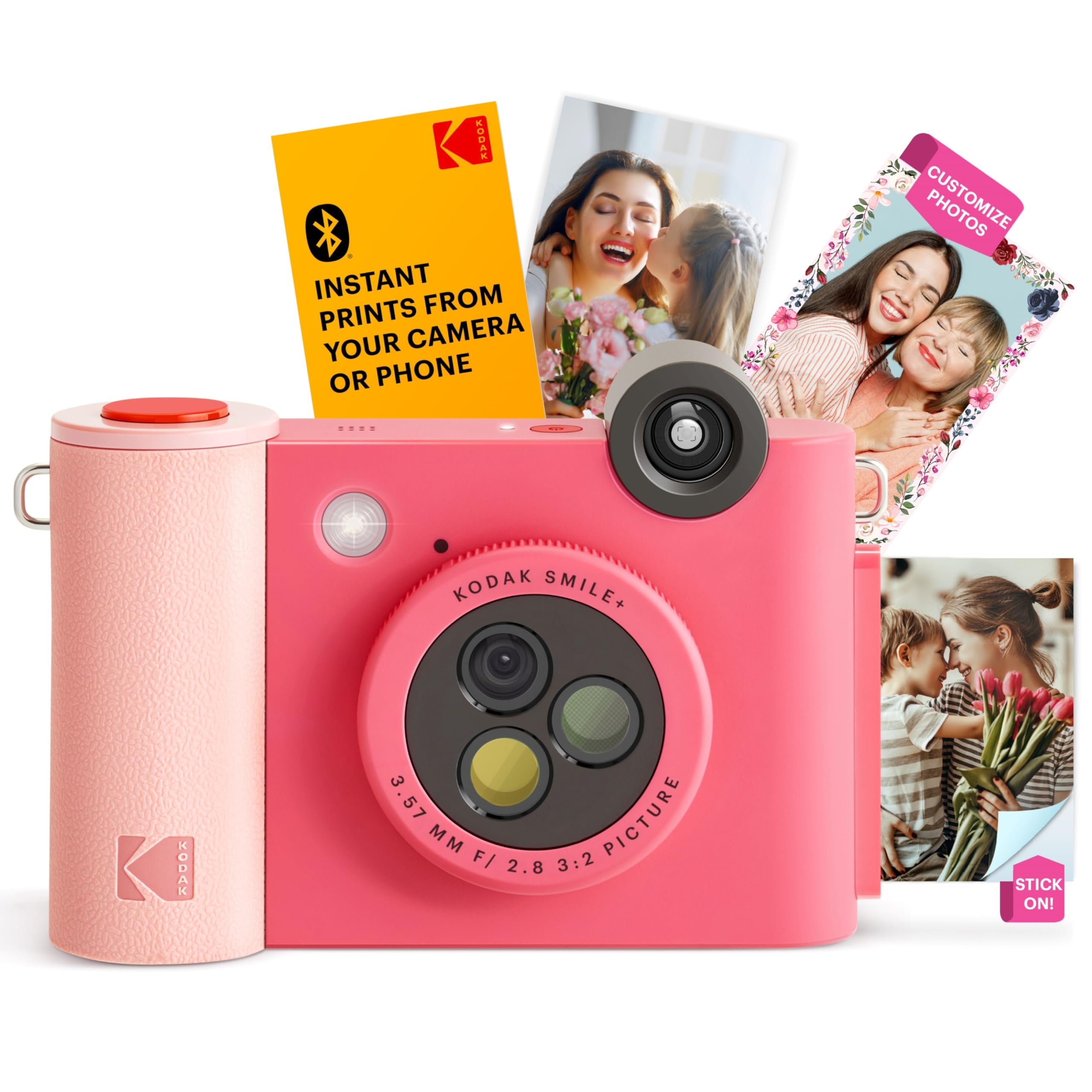 KODAK Smile+ 2-in-1 Digital Instant Camera & Wireless Bluetooth Photo Printer, 10MP, Special-Effect Rotating Lens, Zink 2x3" (5.1x7.5 cm) Sticky-Back Photos, Print via App from Smart Devices, Fuchsia
