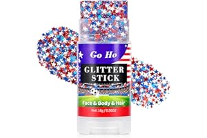 Go Ho Red White and Blue Star Face Glitter Stick,Waterproof Body&Hair Glitter,4th of July Accessories,Patriotic USA Flag Spar