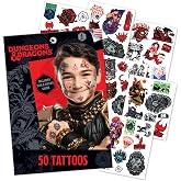 50 Dungeons &amp; Dragons Temporary Tattoos: Skin-Safe Ink, Great for Birthday Parties and Game Nights, Boys and Girls Ages 4-12+, Made in the USA [6 sheets, 50 count]