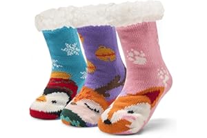 Moon Tree Girls Fuzzy Socks Winter Warm Socks for Kids Girls Thick Thermal Fleece Lined Fluffy Socks for Home 3 Pack