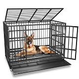 BOLDBONE 48 inch Heavy Duty Indestructible and Escape-Proof Dog Crate Cage Kennel for Large Dogs, High Anxiety Dog Crate with Removable Wire Trays and Wheels, Extra Large XL XXL, Black