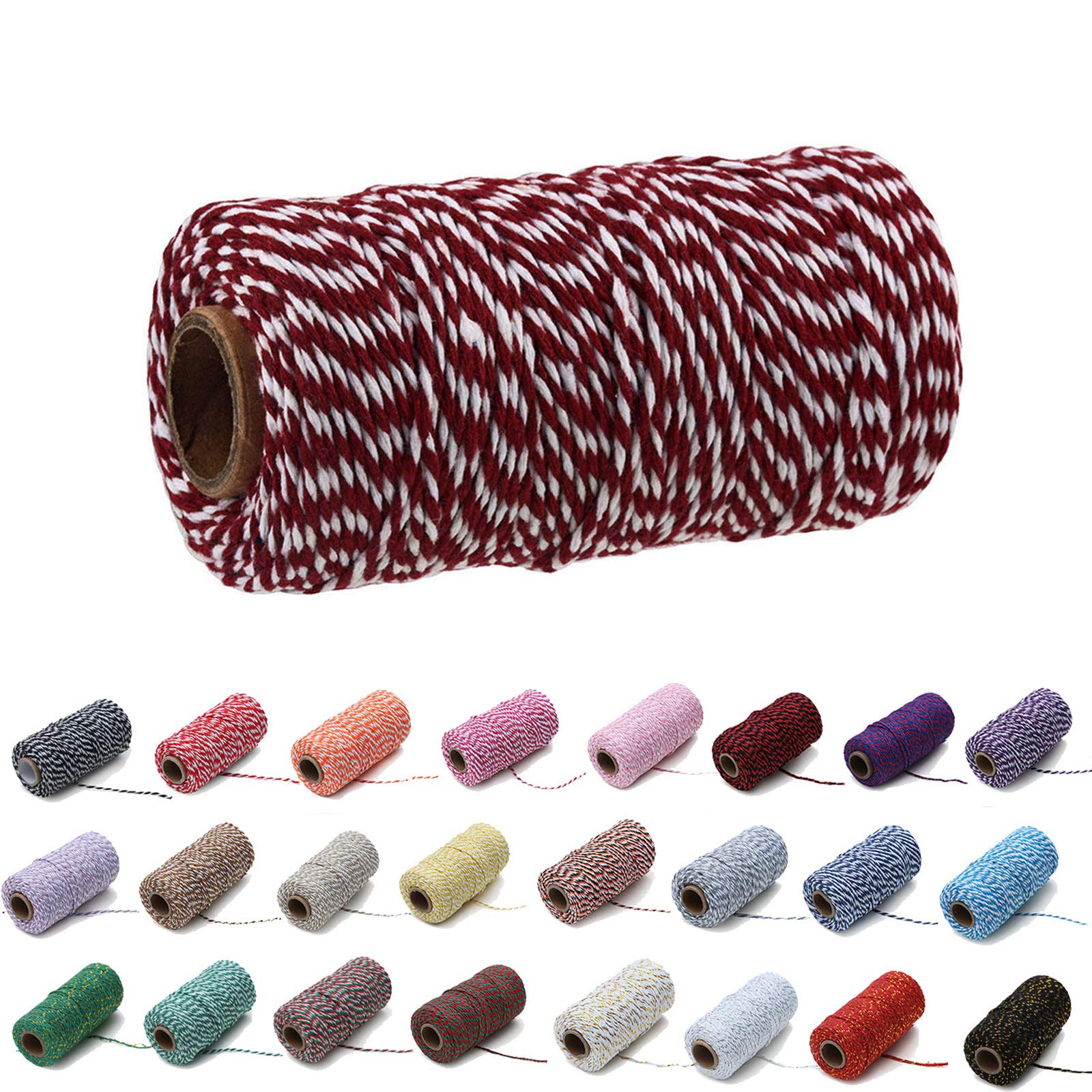 100 Yards/2 mm Coloured Cotton Rope Craft Knitting Rope for Gift Wrapping Crafts (Crimson & White)