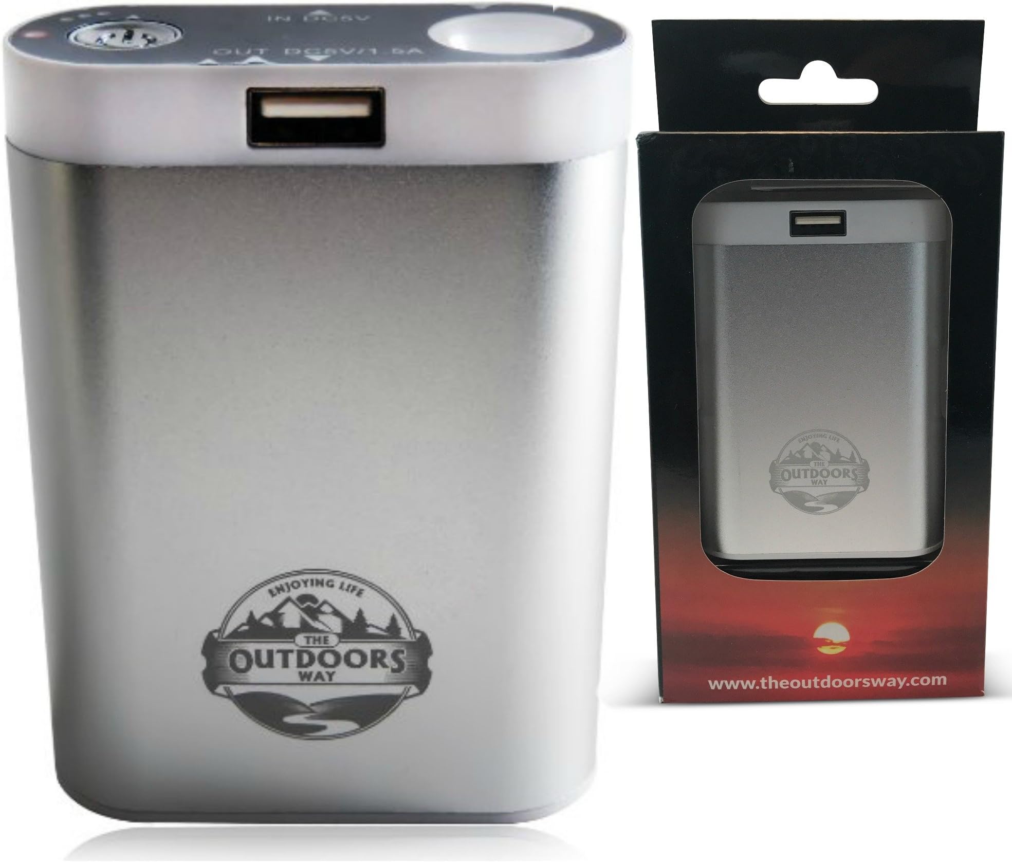 The Outdoors Way Electric Hand Warmer, Rechargeable Accessory for Hunting and Winter Sports. Handwarmer Includes Phone Charger + LED Flashlight + Carry Pouch+ 2 Colors Options.