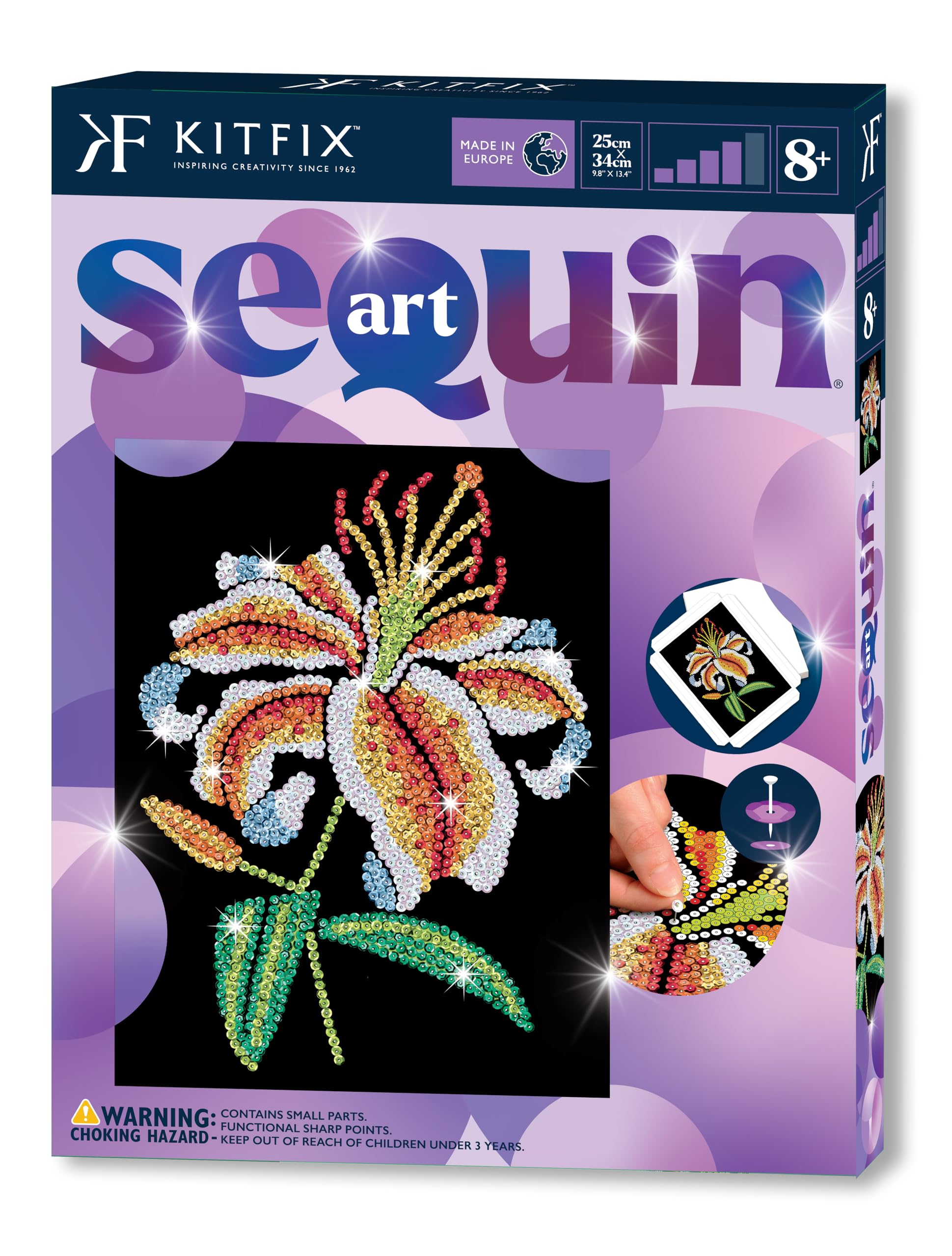 Kitfix - Sequin Art Purple - Tiger Lily - Creative Set - 27 x 36cm - Craft Kit for Children, Teenagers and Adults Aged 8+ - 1937