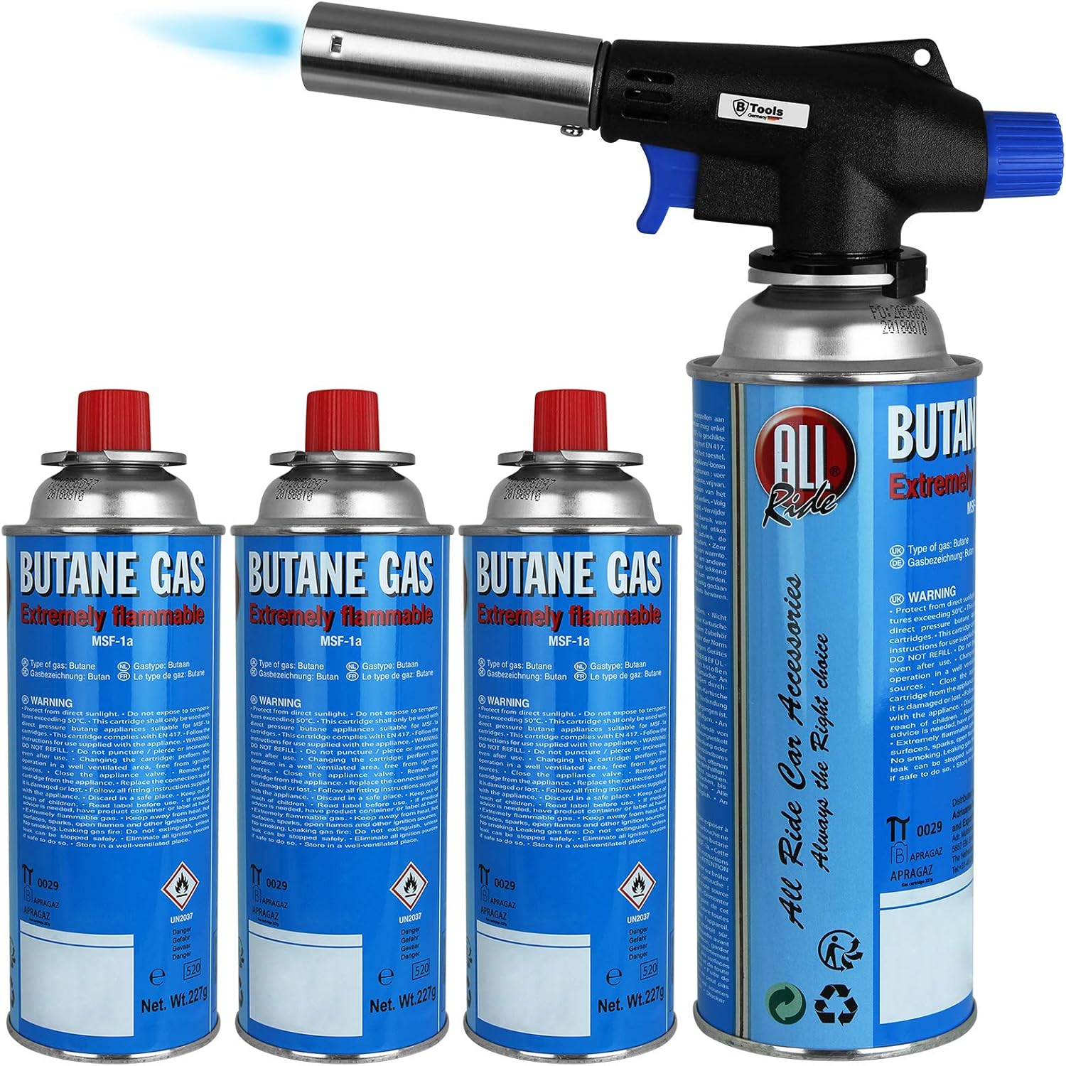 Brenneraufsatz inkl. 4 Gaskartuschen Butan Brenner Bunsenbrenner Gas Lötbrenner Gasbrenner Flambiergerät