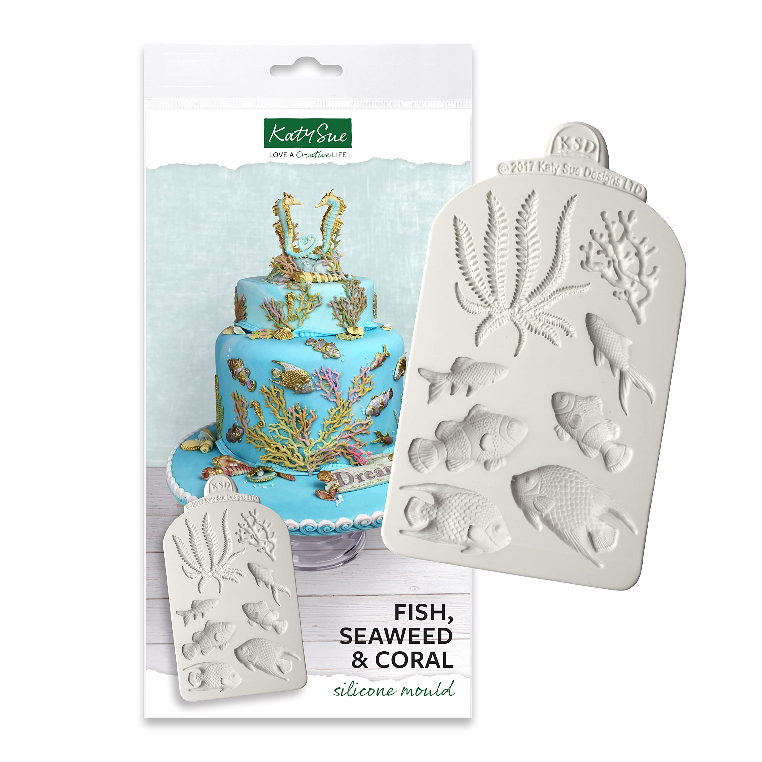 Katy Sue Fish, Seaweed & Coral Silicone Mould for Cake Decorating & Crafting for use with Fondant, Sugar Paste, Gum Paste, Air Dry Clay. Seaweed 62 x 50 Millimetres from Katy Sue Fondant Moulds