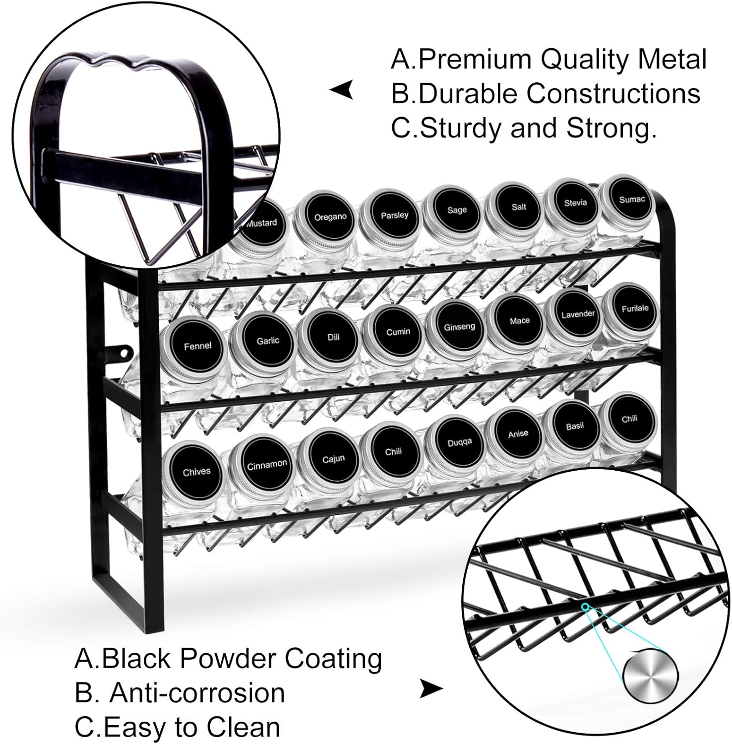 Spice Rack with 24 Empty Spice Jars, Standing or Wall Mounted Spice Rack Organizer for Countertop Cabinet Kitchen Pantry, Seasoning Holder Organizer with 420 Spice Labels Marker and Funnel: Home Improvement