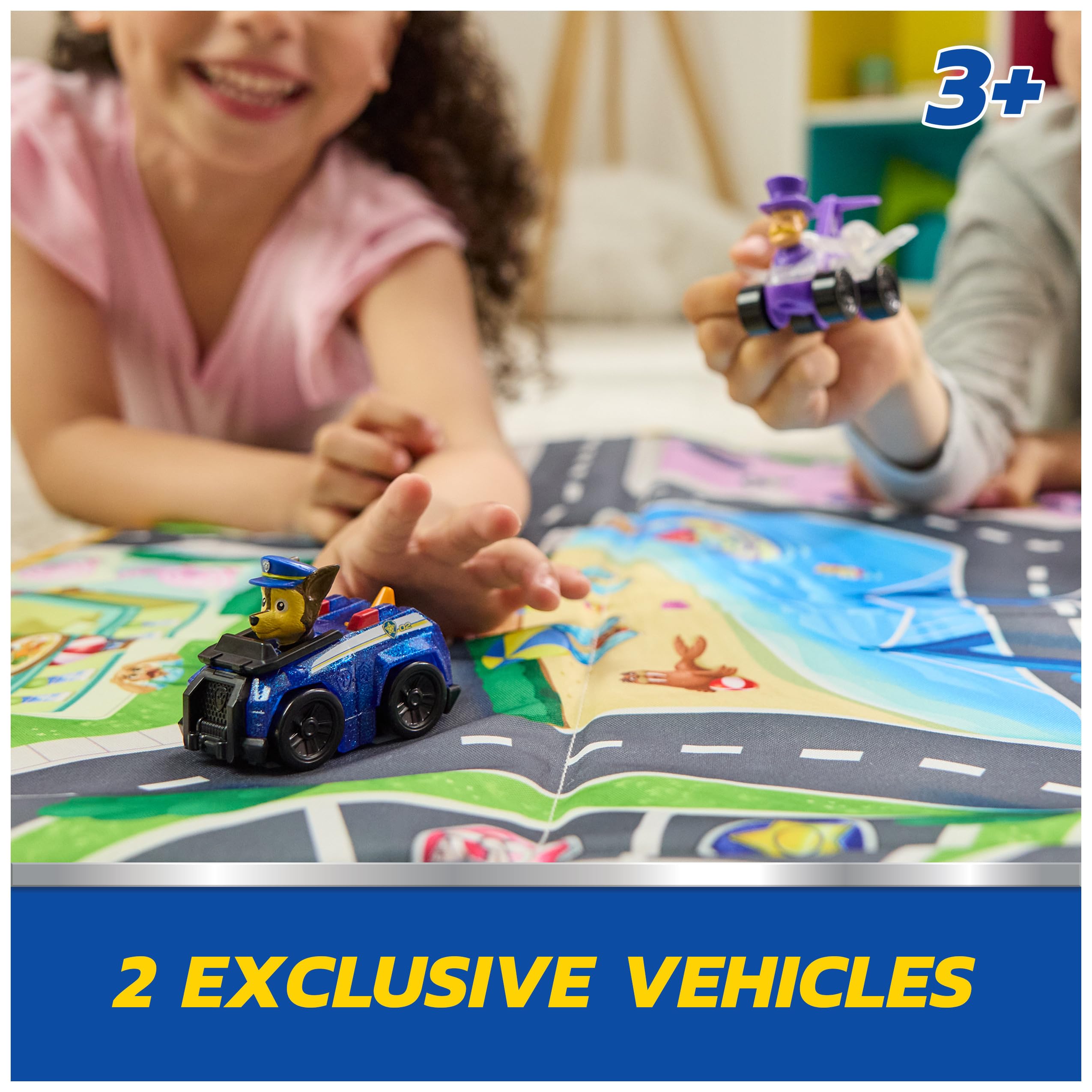PAW Patrol Pup Squad Adventure Bay Playmat, 33-Inch Foldable Mat with Exclusive Chase and Humdinger Vehicles, Kids Toys for Boys & Girls Ages 3 and Up