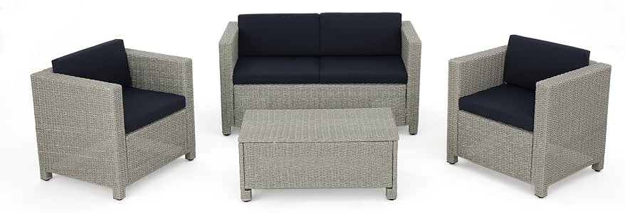 Amazon.com: Christopher Knight Home 301015 Puerta Patio Set, Chalk/Navy