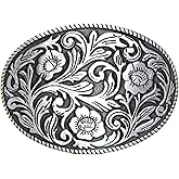 Wojgzon Engraved Oval Flower Belt Buckle Western Cowgirl Cowboy Belt Buckle for Women Girls Belts