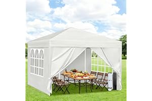 USNIPOYA 10X10FT White Pop Up Canopy Party Tent, Outdoor Commercial Instant Gazebo with 4 Removable Sidewalls for Events, Wedding, Backyard, Patio, Easy Set Up Sun Shade with Carrying Bag