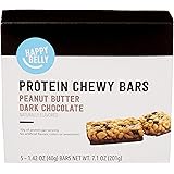 Amazon Brand - Happy Belly Protein Chewy Bars, Peanut Butter & Dark Chocolate, 5 Count