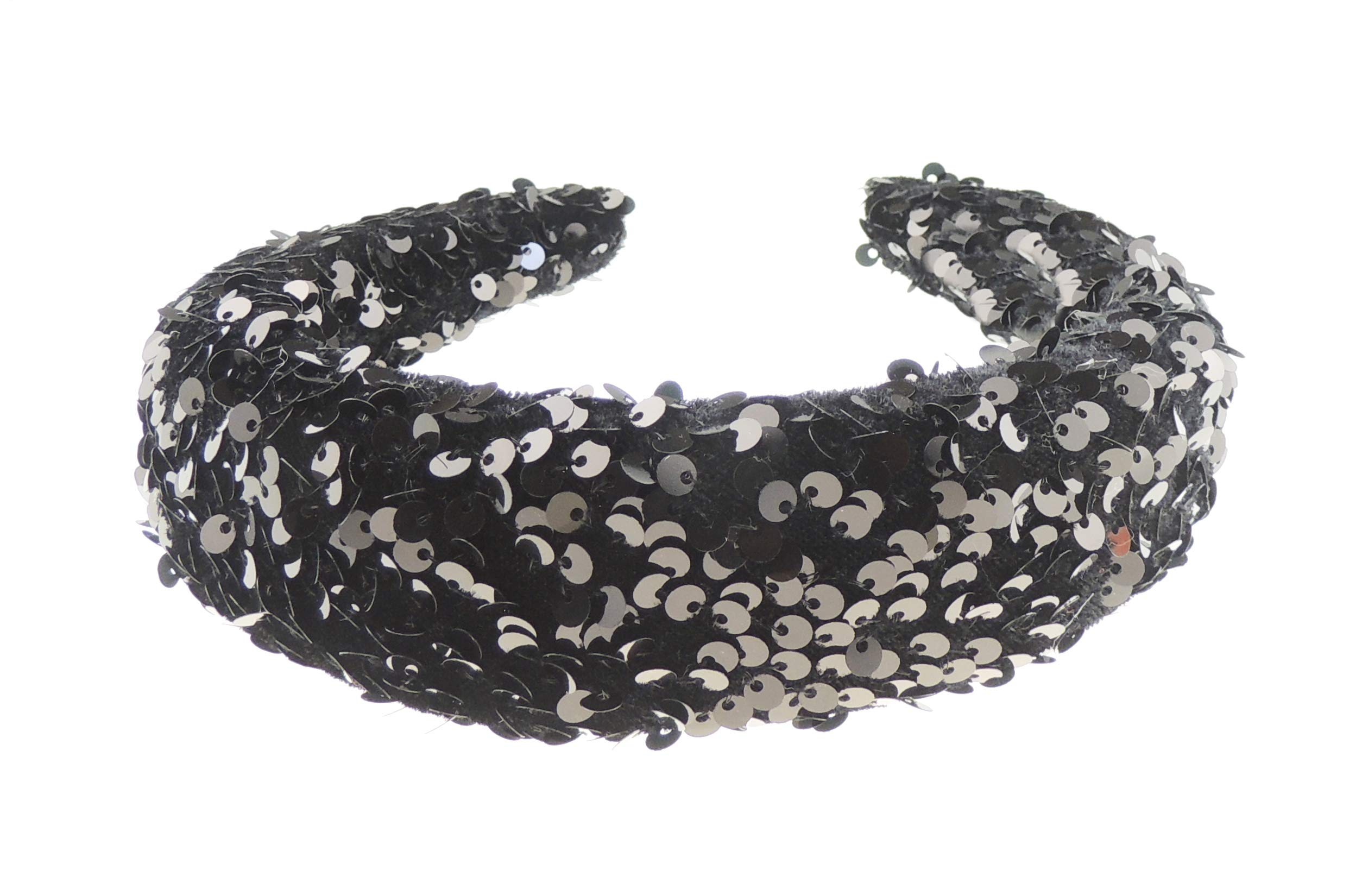 Ladies Sparkly Sequin Covered Evening Party Wide Padded Headband Alice Band (Black)
