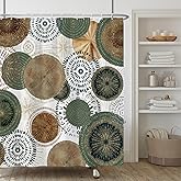 Yanutan Green Boho Circle Shower Curtain,Green Brown Circular Bohemian Shower Curtain Set for Bathroom,Minimalist Abstract Fabric Bath Curtain with Hooks, 72x72in
