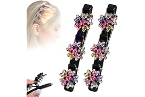 YAWOTA Sparkling Crystal Stone Braided Hair Clips, 2024 New Women's Braided Hair Clip, Short Hair Clips Duckbill Clips, Braided Hair Clip for Ladies and Girls Crystal Stone (Flower-D)