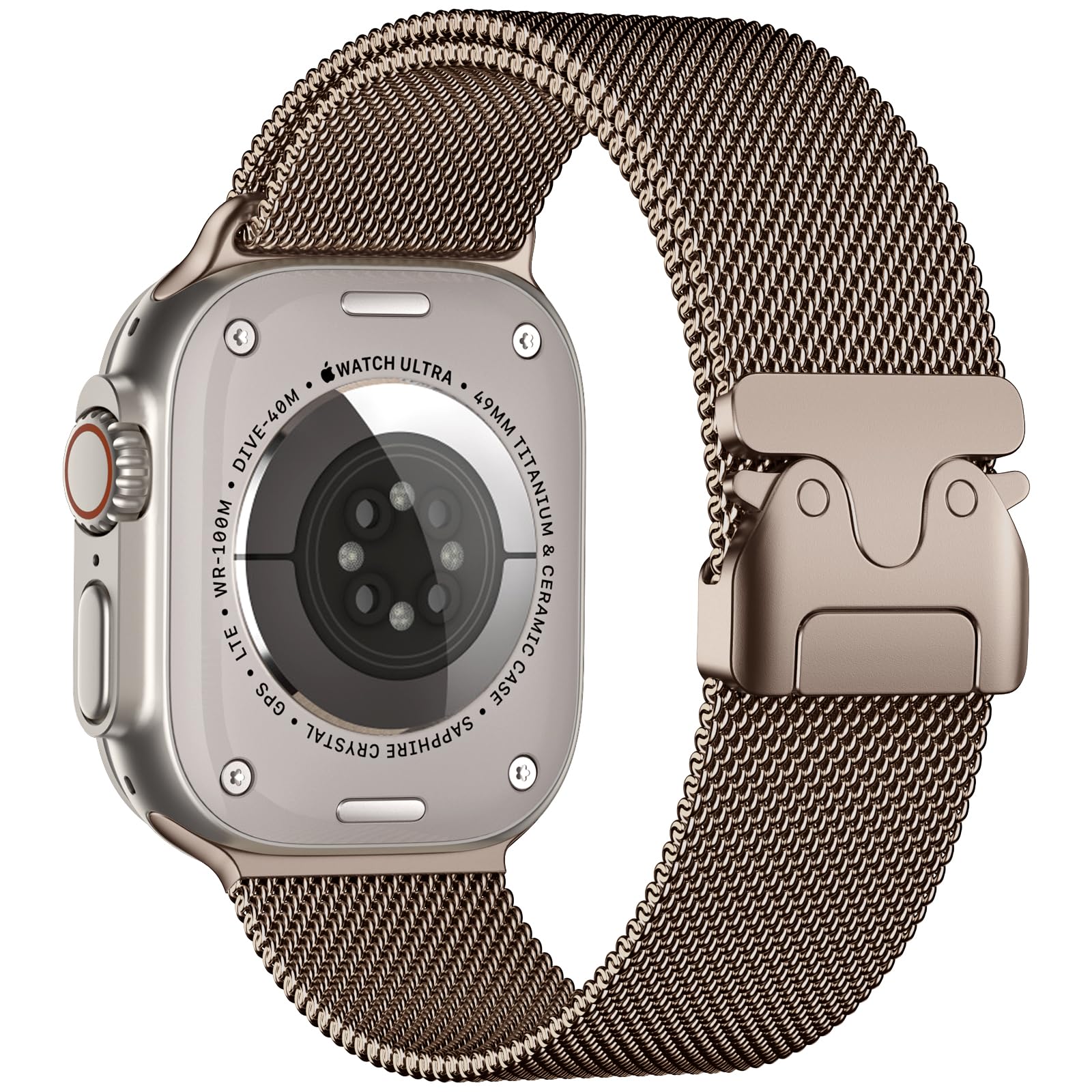 Faliogo Compatible with Apple Watch Ultra 2/Ultra 49mm, Stainless Steel Mesh Loop Strap with Parachute-style Buckle for Apple Watch Series 10 46mm, 9/8/7 45mm, SE2/SE/6/5/4 44mm, 3/2/1 42mm, Gold