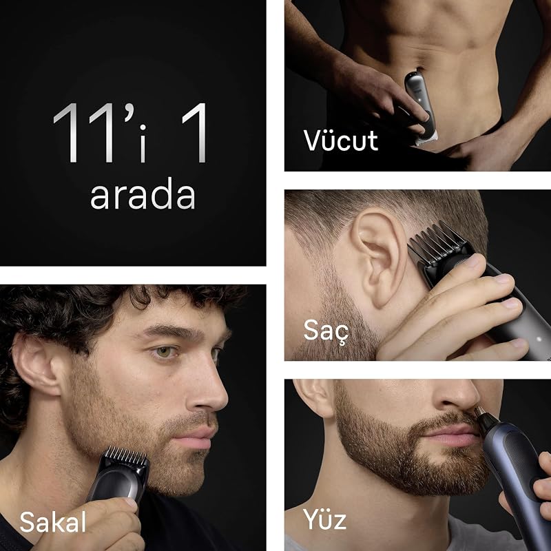 Serie 7 - Kit multifunzione per la cura del corpo 11 in 1, ProBlade e AutoSense, 120 minuti, SkinGuard e ombreggiatura della barba, AquaGrip per sott'acqua, AIO7540, blu