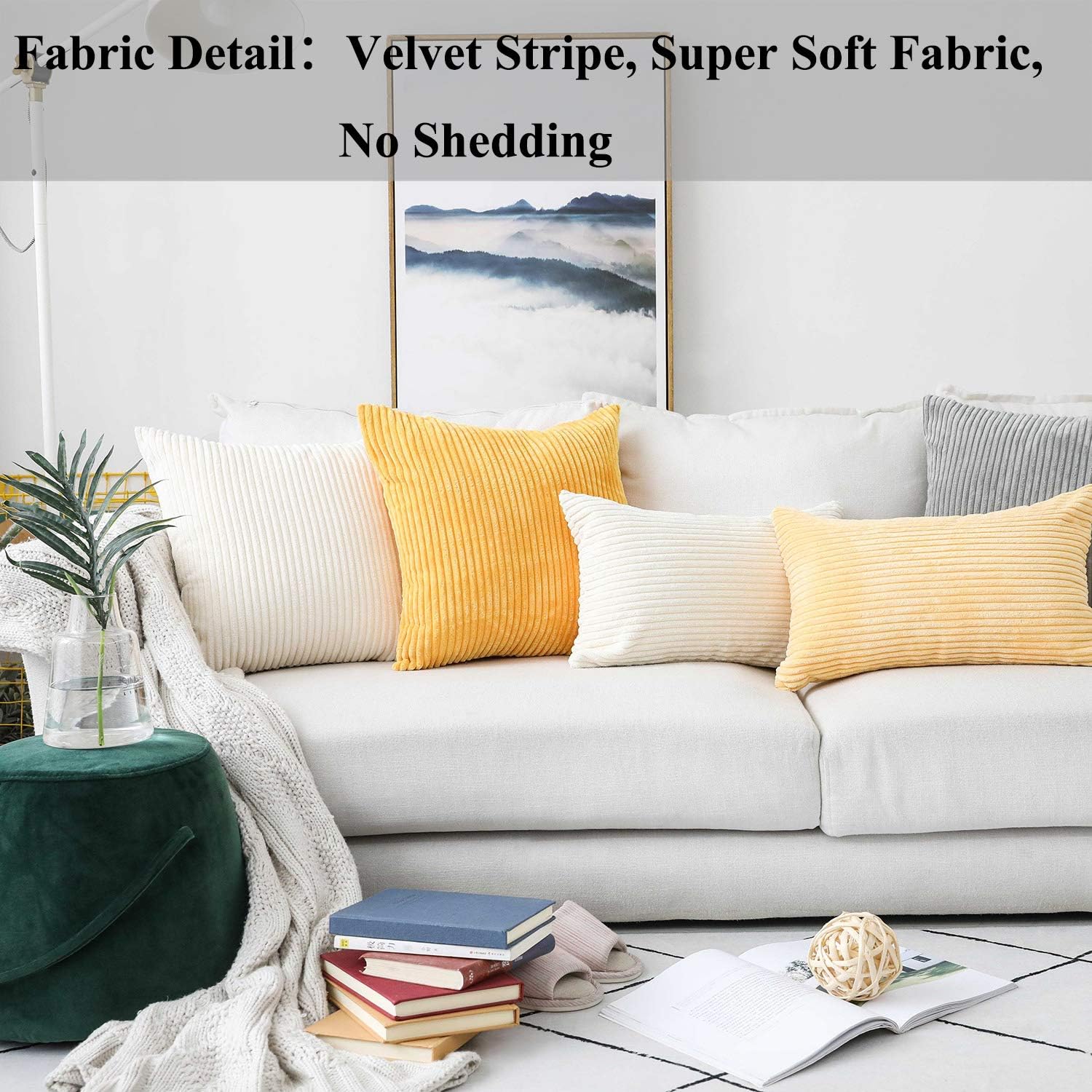Home Brilliant Pillow Covers Super Soft Decorative Striped Corduroy Velvet Square Mustard Throw Pillows for Couch Sofa Cushion Covers Set of 2, 18x18 inch (45cm), Sunflower Yellow: Home & Kitchen