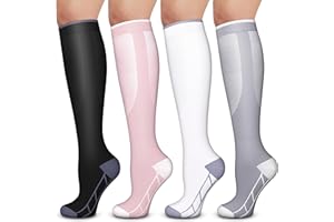 4 Pack Compression Socks -Compression Socks for Women&Men 15-20mmHg Knee High Cute Support Sock for Nurses, Travel
