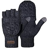 Winter Gloves Warm Knit Flip Fingerless Gloves Mittens for Women