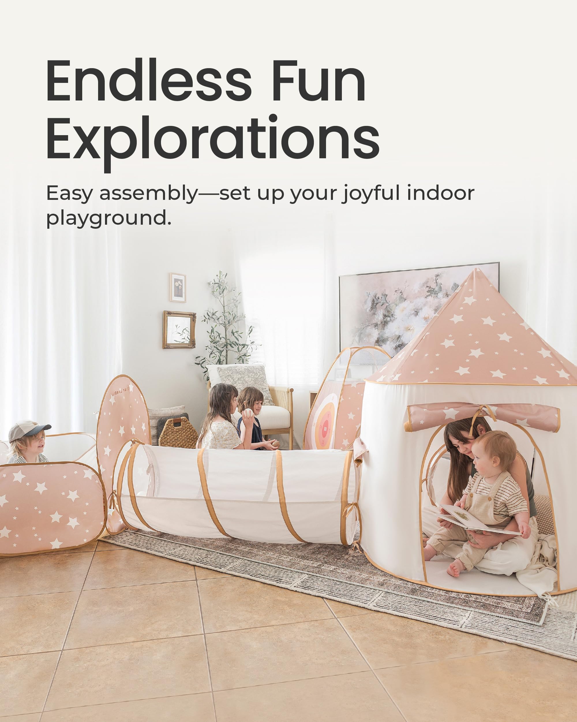 Tiny Land Play Tunnel and Ball Pit for Toddlers, 5pcs Indoor Playground - Foldable Pop Up Tents with Carry Bag, Outdoor Playhouse with Crawling Toys & Play Tent, Gift for Boys and Girls