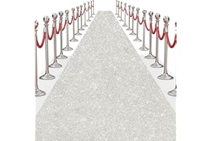 UBCGOTT Glitter Carpet Runner for Party 2.6 X 30 ft Glitter Non-Woven Fabric, Carpet Rug for Event, Aisle Runway Runner for Wedding Ceremony, Movie Theme Party Decorations (Glitter White, 2.6FTx30FT)