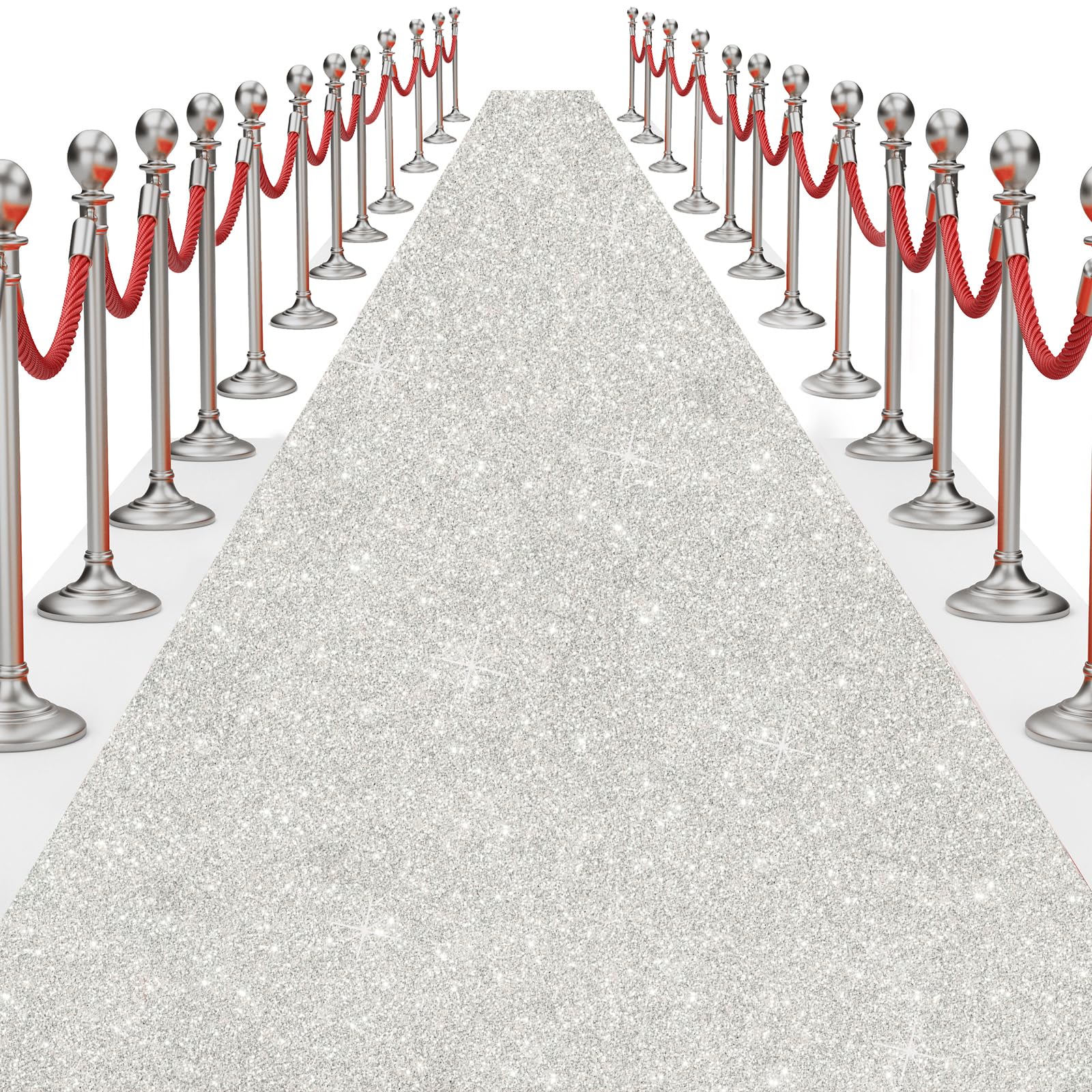 Photo 1 of White Glitter Carpet Runner for Party 2.6 X 30 ft Glitter Non-Woven Fabric, Carpet Rug for Event, Aisle Runway Runner for Wedding Ceremony, Movie Theme Party Decorations (Glitter White, 2.6FTx30FT)