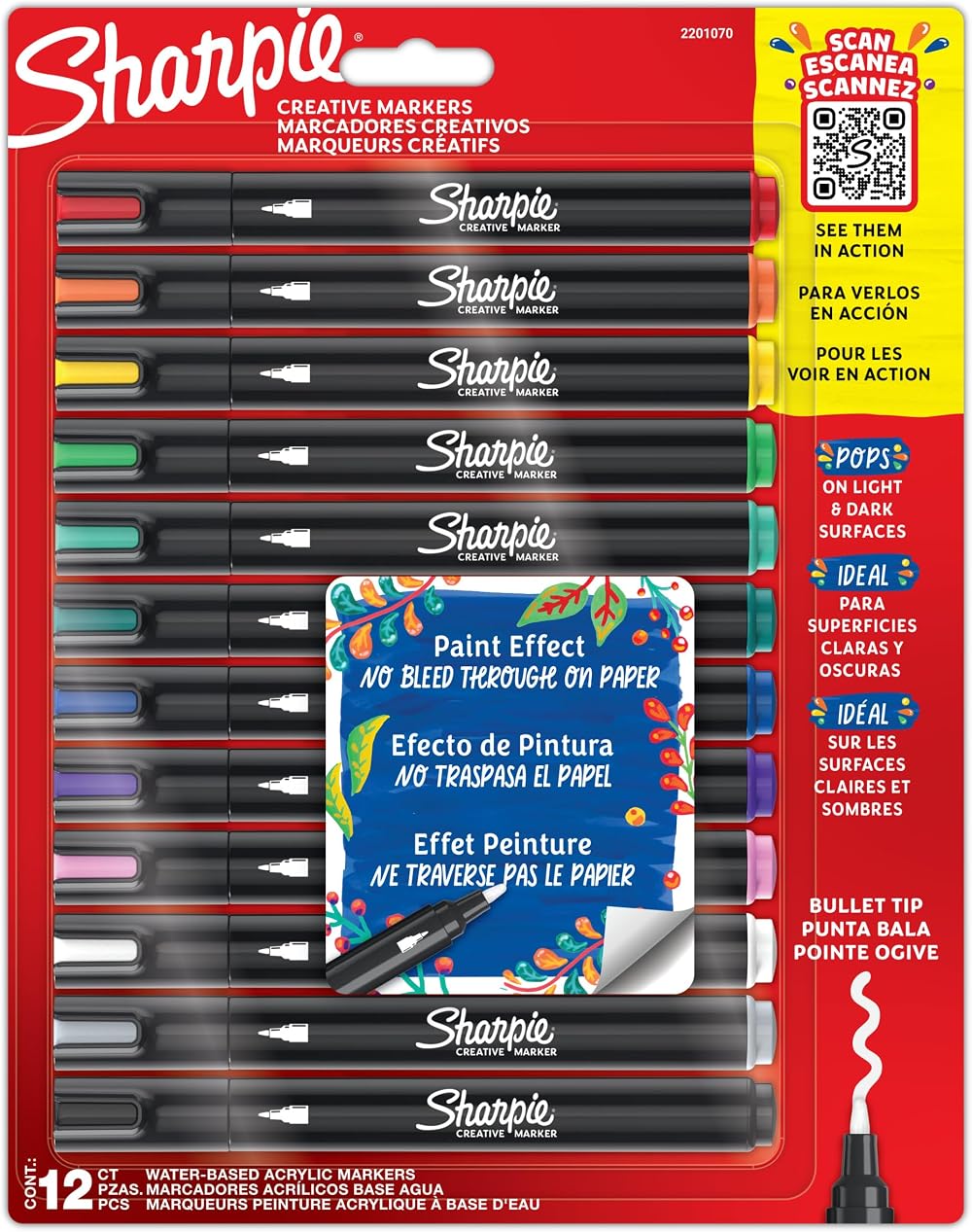 Sharpie Creative Marker Acrylic Paint Pens 12 Assorted Colours Bullet Tip