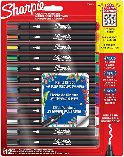 Sharpie Creative Marker Acrylic Paint Pens 12 Assorted Colours Bullet Tip