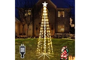 Ollny Christmas Tree Lights, 6FT 170 LED Warm White Outdoor String Lights 8 Modes Timer Function IP65 Waterproof Star Light for Indoor Outside House Yard Xmas Decorations
