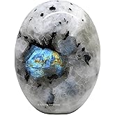 Amazing Gemstone Rainbow Moonstone Crystals and Healing Stones - Large Palm Stone Crystals Piedra - Crystal for Good Luck, Positive Energy, Meditation - Unique Stocking Stuffers Gifts for Women, Men