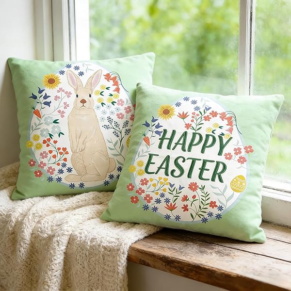 WDS WONDROUS EASTER PILLOW COVERS 18X18 INCH, SPRING...