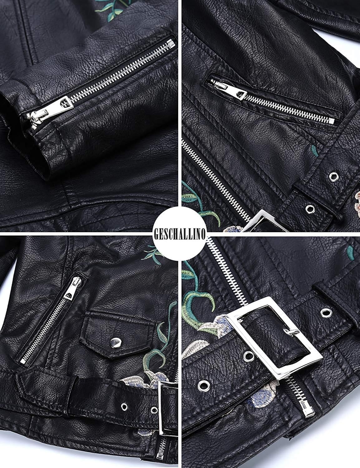 Geschallino Women's PU Leather Jacket, Moto Biker Jacket with Zip Pockets, Vintage Short Coat for Autumn, Spring at  Women's Coats Shop