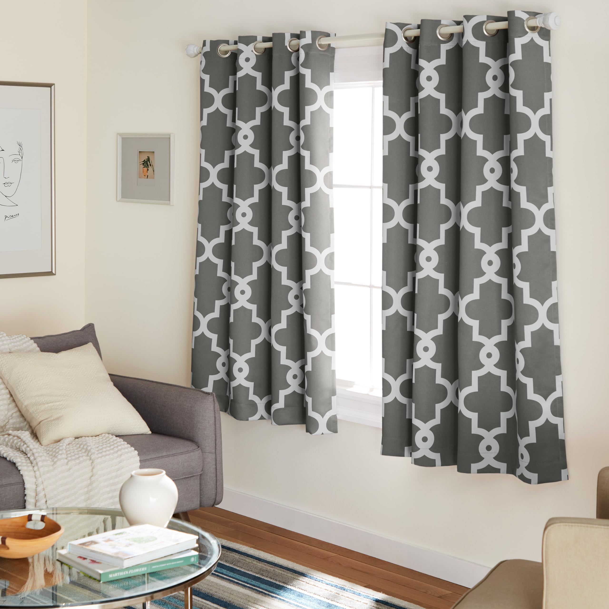 Exclusive Home Curtains Ironwork Woven Blackout Grommet Top Panel Pair, Black Pearl, 52x63, 2 Piece — image 1