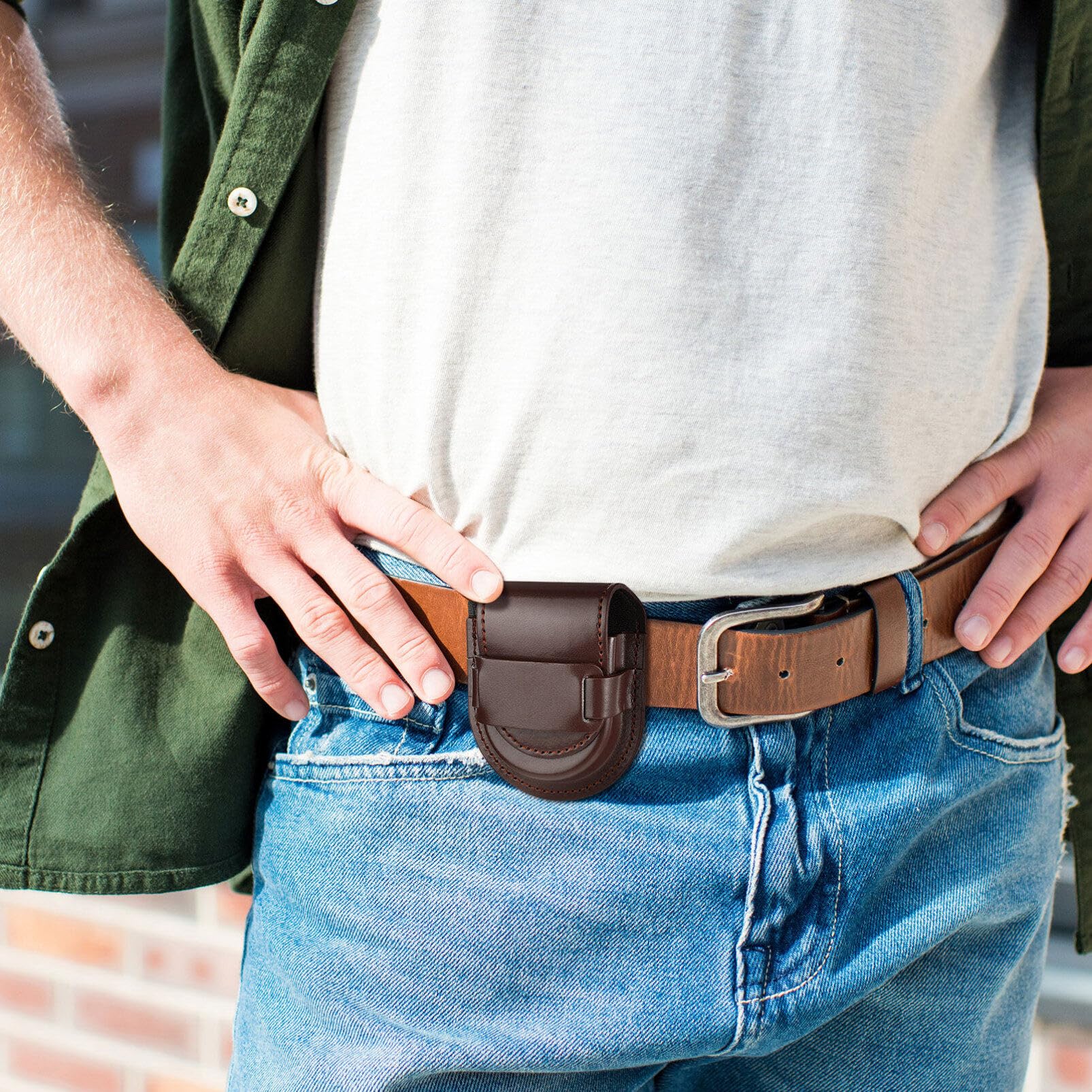 Hemobllo Leather Pocket Watch Pouch - Pocket Watch Leather Case with Bronze Chain Vintage Belt Holder Case for 38mm-45mm