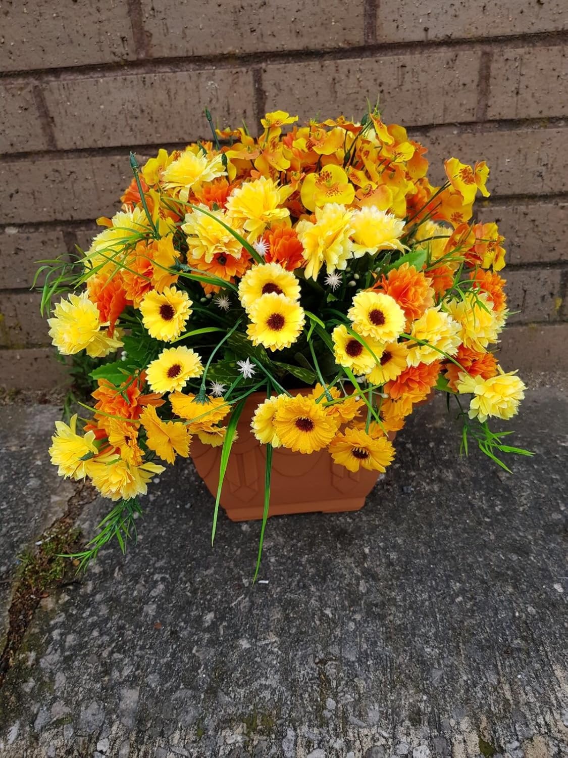 Artificial Flowers In Pot Outdoor uv proctected, Orange, Yellow and