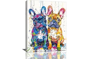 NANEN French Bulldog Wall Art, Banksy Frenchie Pictures Wall Decor, Graffiti Dog Canvas Prints Painting, Framed Artwork for Bathroom Living Room Bedroom Office Home Decorations 16"X12"